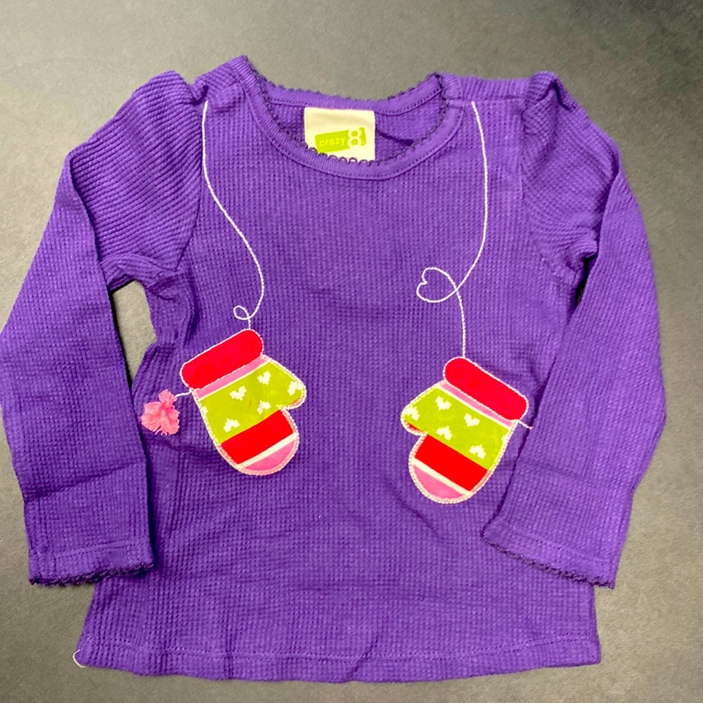 New purple crazy eight holiday mittens long tee shirt sz 18-24